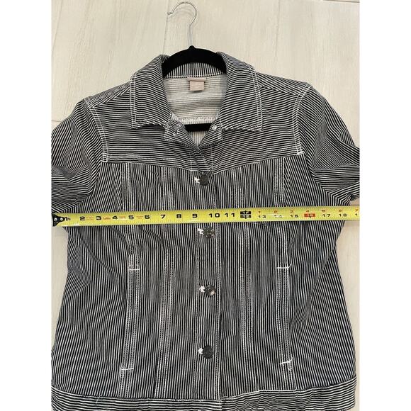 Chico's Womens Cotton Stretch Denim Stripe Jacket Sz 1P 8/10 Petite - Picture 4 of 6